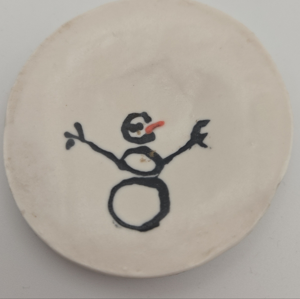 Handmade Snowman Trinket Dish | Small Ceramic Ring Holder | Winter Decor